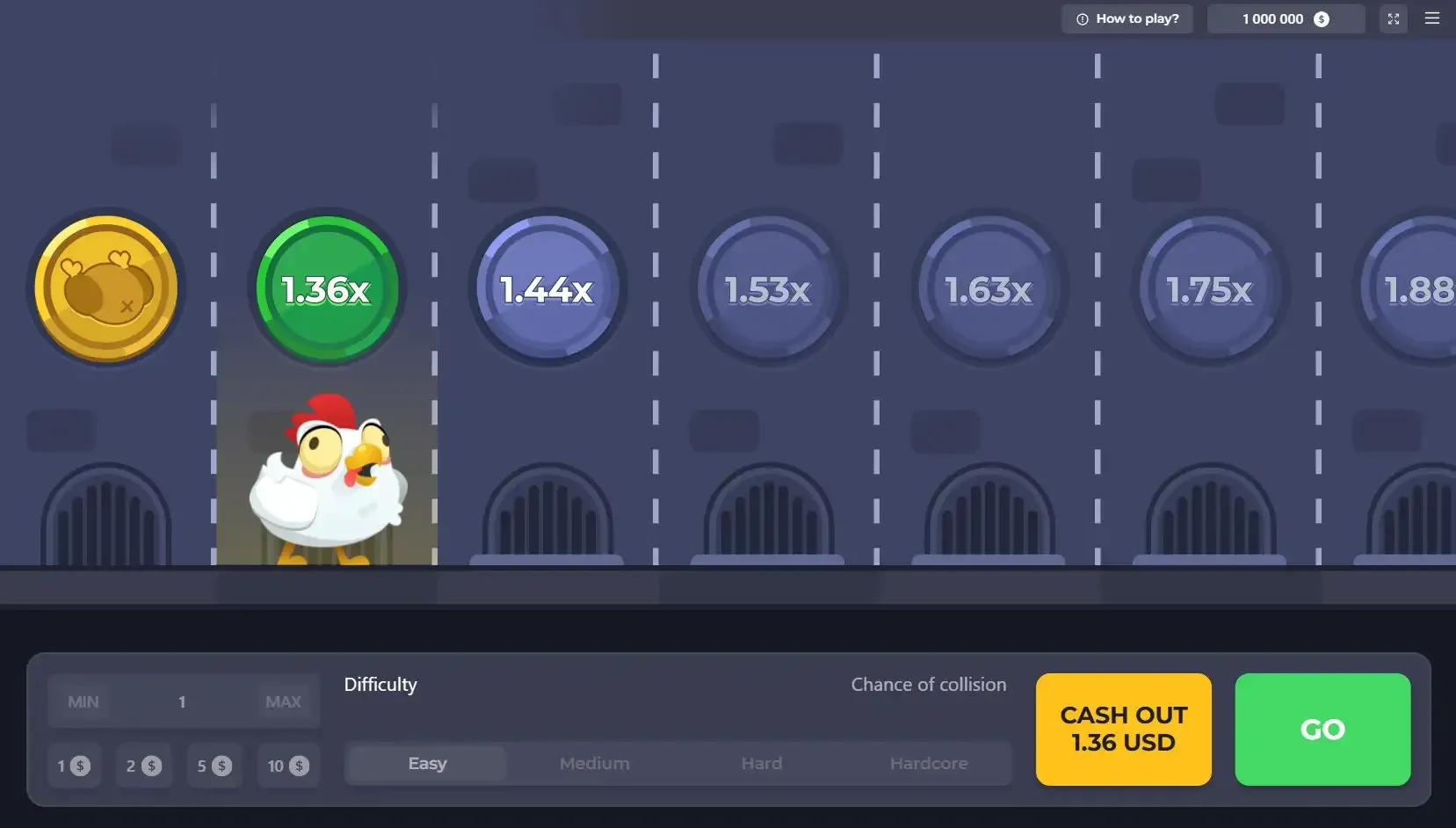 Chicken Road ekran görüntüsü - Cash Out butonu ve bahis paneli yakın çekim